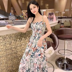 노이디제이 플라워 프린팅 쉬폰 스모크 플레어 롱 원피스 INO025A