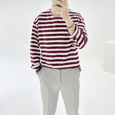 아도르클래식 플라이 5컬러 스트라이프 단가라 세미 오버핏 긴팔 커플티