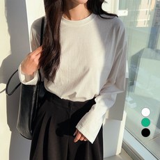 세컨그라운드 여성용 베이직 라운드 세미 크롭 티셔츠