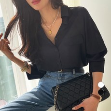 세컨그라운드 여성용 루즈핏 가오리 실크 블라우스