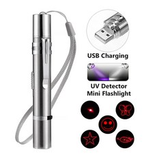 애완 동물 용품 3 in 1 레이저 포인터 usb 충전 펜 크리 에이 티브 재미있는 패턴 빛 놀리는 uv 손전등 고양이 대화 형 장난감 4mw, 패턴 은색으로