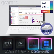 LG 2022 그램15(12세대) 15ZD90Q-GX56K [이벤트 한컴오피스 증정], WIN11 Pro, 16GB, 1TB, 코어i5, 화이트