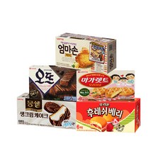 [안녕골목마켓]몽쉘생크림(6입)+오뜨쇼콜라(6입)+후레쉬베리(6입)+마가렛트(8입)+엄마손파이(10입), 몽쉘+오뜨쇼콜+후레쉬+마가렛트+엄마손, 1개
