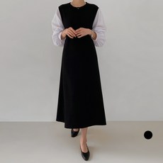 바블링브룩 여성용 퍼프 셔츠 배색 롱 원피스