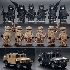 미국 특수부대 swat 특전사 미니 피규어 호환레고블럭, 유령특공대+전랑특공대+허머 2대+통