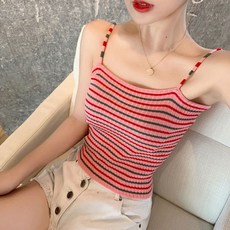 핑크비올라 벤더 스트라이프 여름 민소매 니트 나시