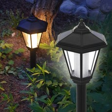 태양광 2구 육각등(고급형) PLUS 태양열 정원등 야외조명, 흰빛-말뚝받침대형
