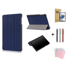 갤럭시탭A8 10.5 SM-X200 X205 북커버 케이스, 네이비+9H강화유리필름