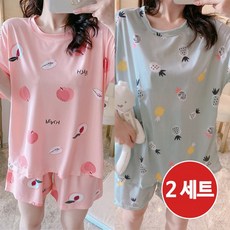 (2개) 여름 홈웨어 피치반팔SET+파인트리SET