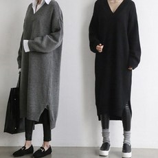 원피스 샤틴 브이넥 냉장고 엄마 옆트임 니트 롱 돌잔치 패션 치마 연청 하객 레이어드