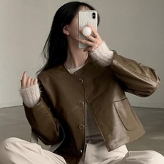 [레티고] 여성 라운드 레더 가죽자켓