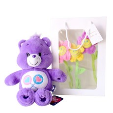 모리앤 케어베어 중형인형 + 스마일꽃 3p + 기프트 쇼핑백, 케어베어 퍼플(인형), 36cm