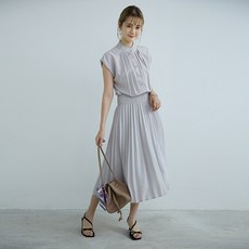데이즈온샵 쉬폰 캡소매 플리츠 롱원피스