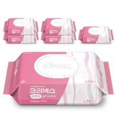 크리넥스 수앤수 실키 소프트 오리지널 물티슈 캡형, 70매, 6팩