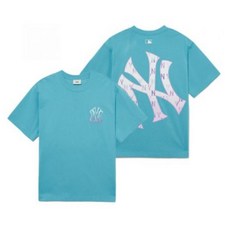 엠엘비 MLB 그라데이션 모노그램 클리핑 오버핏 반팔 티셔츠 NY Turquoise