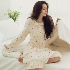 라운드카라 컬러도트 요루면 원피스 잠옷 홈웨어