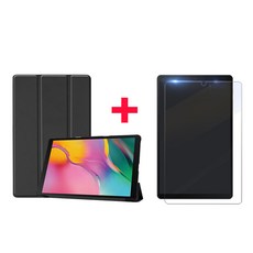 1+1 삼성 갤럭시탭A 10.1 2019 북커버 케이스+강화유리 액정보호필름 SM-T510 T510N T515 T515N, 스마트케이스(곤색)+강화유리
