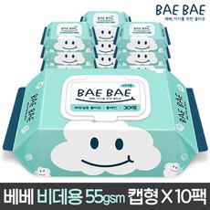 BAEBAE 베베 아기물티슈 물티슈 비데용 55gsm캡형, 30매, 10팩