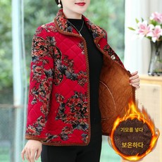 여성점퍼 어머니의 겨울 옷 중년 및 노인 여성복 봄 및 가을 코트 플러스 벨벳 작은면 패딩 재킷 할머니의 긴팔 카디건면 패딩 의류