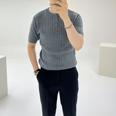 아도르클래식 몬드 라운드 버튼 헨리넥 캐주얼 남자 여름 스판 좋은 니트 반팔티