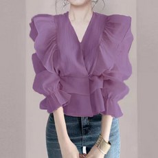 FANSYLI 여성 블라우스 새로운 상의 패션 쉬폰 긴 소매 셔츠 가을 패션 캐주얼 상의 598호
