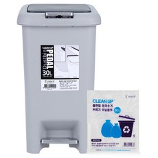 샤바스 클린업 페달 휴지통 30L + 분리수거 비닐봉투 50L x 20p, 그레이, 1세트