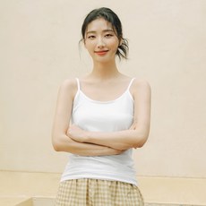 파란 여성용 데일리 면 스판 끈나시 3p