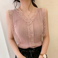 레몬소울 여성용 데하 레이스 니트 나시티