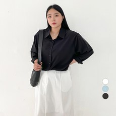 102102 여성용 빅사이즈 실키 루즈핏 셔츠 블라우스