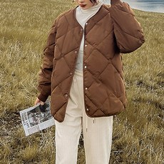 퀄팅 라운드넥 노카라 누빔 여성 숏 패딩 점퍼 겨울 아우터