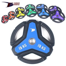 포스스포츠 3구핸들 우레탄 중량원판(50mm) 1.25kg~20kg/바벨/플레이트/역기봉/중량봉, (중량원판)20kg_1개