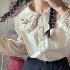 쥬크 블라우스 피터팬 칼라 셔츠 여성 귀여운 스타일 빈티지 학생 순수한 소녀 하라주쿠 패션 세련된 상의 가을 신착품