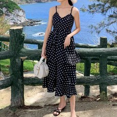도트 캉캉 원피스 뷔스티에 나시 민소매 여름 땡땡이