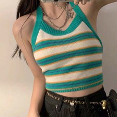 [에이진] 홀터넥 크롭 탑 니트 끈나시
