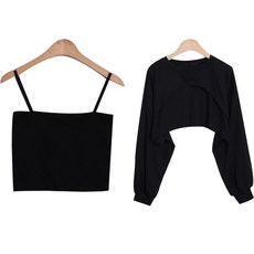 시크블랙 여성용 벳트렌 베이직 무지 크롭 티셔츠 + 나시 세트 cpset2586k32