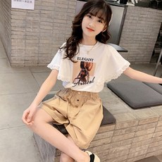 오렌지다몸 여아용 묶음머리 반팔티 반바지 세트