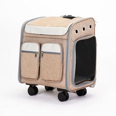 TIMELESS 반려동물 4in1 투포켓 휠 이동백팩, 브라운