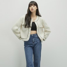 미쏘 여성용 덤블 트위드 배색 숏 자켓