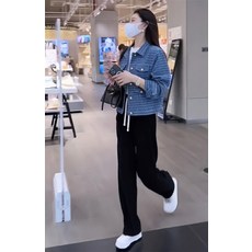 나시 가을쉬폰롱 여성빅사이즈의류 데님투피스 여성상하 니트 생지 여성 셋업 바지 가을