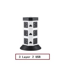 타워멀티탭 타워 전원 스트립 수직 멀티 소켓 7/11/15 콘센트 듀얼 USB 5 구멍 연장 코드 LED 조명, 03 US PLUG, 05 3 Layer 2 USB