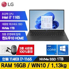 LG 그램 15인치 16인치 17인치 11세대 i7 512G RAM16G 일반 2IN1터치스크린 15Z95P 16T90P 17Z95P 노트북 윈도우포함, 15인치 터치스크린, WIN10 HOME, 16GB, 1TB, 코어i7, 블랙