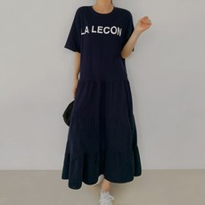 바블링브룩 여성용 루즈핏 반팔 레터링 캉캉 롱 원피스