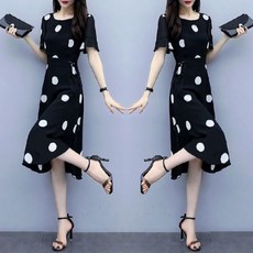 도트 롱 원피스 플리츠 블랙 브이넥 땡땡이 셔링 퍼플 여름 여성 뷔스티에 반팔 레이어드