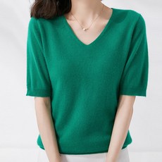 디커스텀 여성용 브이넥 반팔 여름 니트티