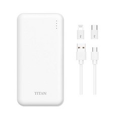 타이탄 슬림 듀얼 10000mAh 보조배터리 + 5핀케이블 + C타입 + 8핀 젠더 올인원 보조배터리, 화이트, 타이탄 슬림듀얼 RPD-10000