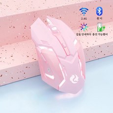 충전식 2.4g 무선 블루투스 게이밍 마우스 인체 공학적 음소거 컴퓨터 노트북용 LED 백라이트 마우스 IOS 안드로이드용, pink, 2.4G wireless+Bluetooth