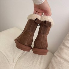 코튼 라운드 토 플랫 부츠 양모 발목 따뜻하고 두꺼운 밑창 사이드 지퍼 어그 부드러운 Ro 2022