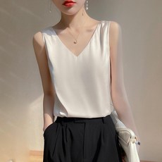 새틴 실키 브이넥 민소매 나시 블라우스 여름 정장