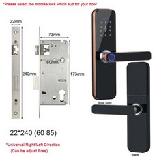 Tuya 와이파이 전자 스마트 도어락 생체 인식 지문스마트 카드비밀번호키 잠금 해제USB 비상 충전128184, 240x22(6085)_Black, 240x22(6085)+BLACK