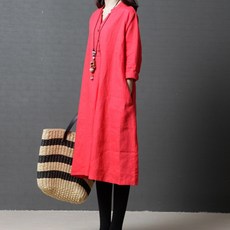 아이엠몽 린넨 카라 사선 단추 포인트 주머니 셔츠 롱 원피스 수에랑
